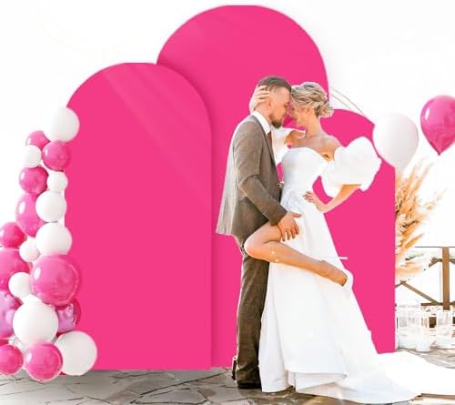 FOTSHARER Hot Pink Arch Cover Set of 3 Spandex Arch Cover Backdrop Fabric 4FT 5FT 6FT Chaira Wedding Arch Stand Covers Balloon Round Top Arched Covers Stretchy Backdrop Fuchsia Decor - Image 3
