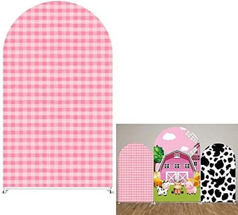 Farm Themed Arched Backdrop CoversRed Plaid Arched Stretchy Background for Birthday Parties Baby Shower Decoration Double-Sided Arch Props GX-246-4x7ft by Iydamc