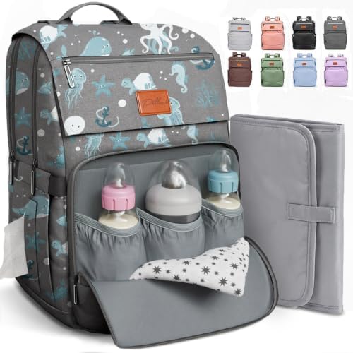PILLANI Baby Diaper Bag Backpack - Backpack Diaper Bag w/Large Capacity - Baby Shower Gifts - Waterproof Travel Diaper Bags w/Changing Pad, Insulated Bottle Holders, Padded Straps - Baby Boy Stuff by Pillani