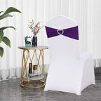 Purple Chair Sashes 50 Pack Spandex Purple Sashes for Chairs Covers Universal Stretch Chair Sashes Band with Heart Buckle Slider Sashes Bows for Wedding Banquet Party Decorations - Image 3