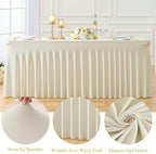 4 Pack Spandex Beige Fitted Table Cloth for 8ft Rectangle Tables Beige Stretch Tablecloth Table Covers Skirt Banquet Wrinkle Free Tablecloths for Parties Wedding - Image 6