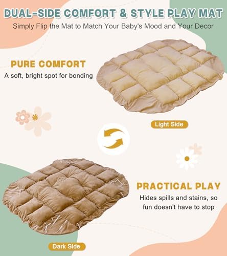 5-in-1 Baby Play Gym and Tummy Time Mat, 12 Learning Cards, Plush Activity Mat with 6 Toys, Baby Gym, Convertible to Ball Pit, Baby Gift, Brown - Image 4