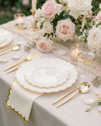 351 Pcs Ivory Plastic Dinnerware Set Disposable Party Plates for Wedding - Image 2