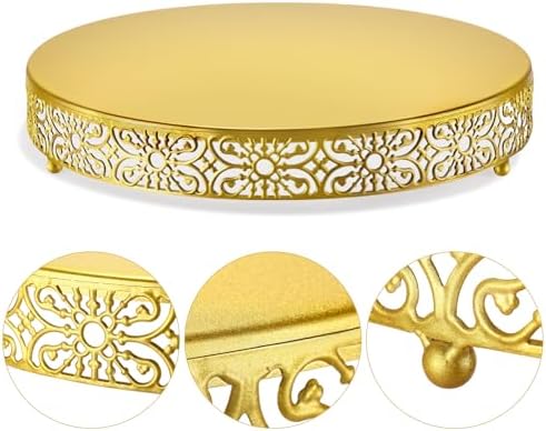 Wenqik 18 Inch Cake Stand, Metal Round Cake Stands Set with Modern Design White Dessert Display Cupcake Stands Plates Fruit Serving Tray for Wedding Birthday Baby Shower Party (Gold) - Image 4