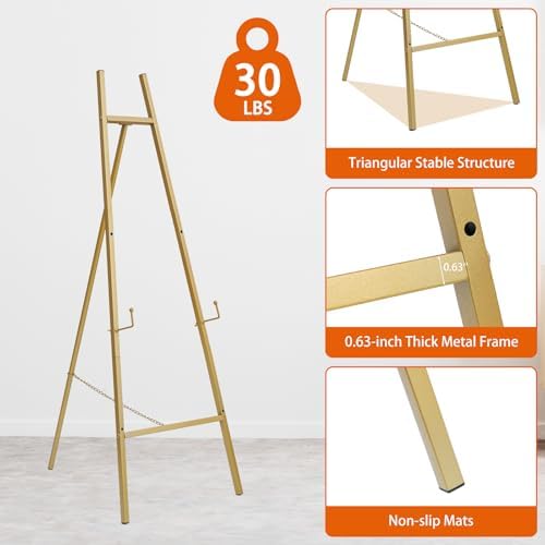 Heavy Duty Large Easel Stand for Mirror Display Wedding Sign(Gold 47'') - Image 3