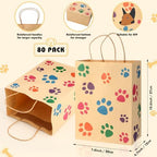 Tenceur 80 Pcs Dog Gift Bags Goodie Paw Puppy Paper Treat Bags Bulk with Handles 10.63 x 4.72 x 7.87 Inch Dog Themed Party Favors Shopping Holiday Kraft (Brown Colorful) - Image 2