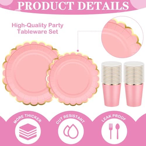 Yaomiao 168 Pcs Princess Plates and Napkins Pink Party Supplies Serves 24 - Image 3