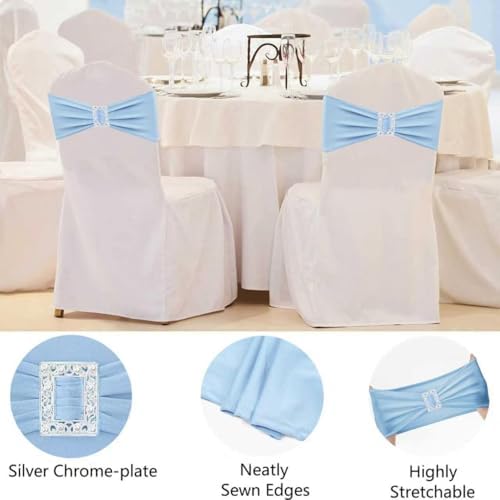 Spandex Baby Blue Chair Sashes Bows 50 PCS Stretch Chair Cover Band - Image 3
