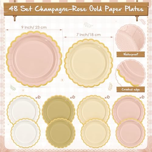 Mimorou 342 Pcs Rose Gold Party Supplies Plates Napkins Cups - Image 2