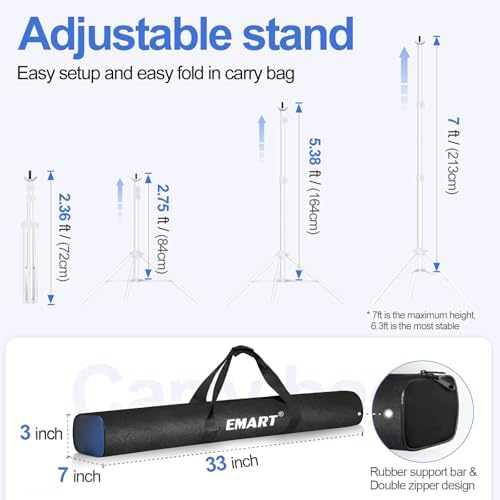 EMART Backdrop Stand 10x7ft(WxH) Photo Studio Adjustable Background Stand Support kit with 2 Crossbars, 8 Clamps, 2 Sandbags and Carry Bag for Parties, Events Decoration, Wedding, Photography -White - Image 3