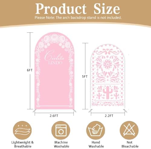 2 Pcs Cielito Lindo Arch Backdrop Covers,Set of 2(6FT/5FT) Pink Talavera Floral Arch Fabric Cover for Mexican Wedding Birthday Baby Shower Party Decoration - Image 4