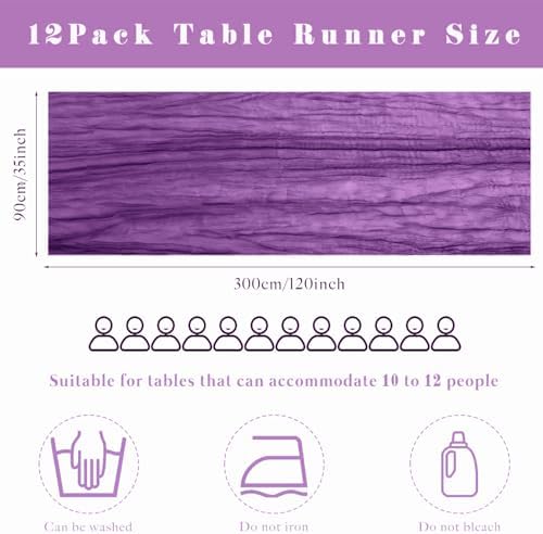 Purple 12 Pcs Cheesecloth Table Runner 10FT Runner for Tables Gauze Fabric 35 x 120 Inches Long Boho Table Runner Decoration Rustic Sheer Runner for Wedding Birthday Baby Shower Party (Purple) - Image 3