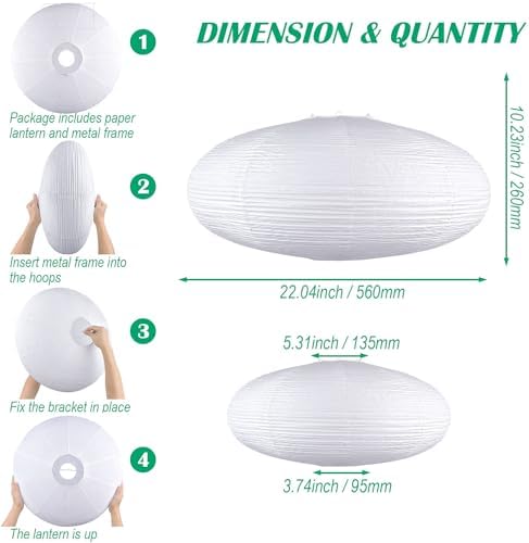 White Oval Paper Lanterns, 22" Large Hanging Paper Lantern Shade, 1 Pack - Image 4