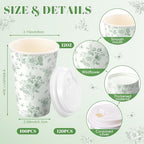 Funnymoom 100 Pieces Sage Green Floral Disposable Paper Cups with 120 Lids 12 oz Coffee Sage Green Herb Beverage Coffee Cups for Spring Wedding Baby Bridal Shower Tea Party Baby Shower - Image 2