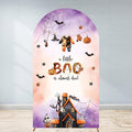 Halloween Baby Shower Arch Backdroop Cover 6ft A Little Boo is Almost Due Boy Girl Gender Neutral Wall Stretchy Fitted Fabric Fall Autumn Reveal Arched Photo Booth Background (2.6x6ft/80x180cm) by Unknown