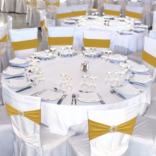 VitalCozy 100 Pcs Spandex Chair Sashes with Crown Buckle,Gold - Image 5