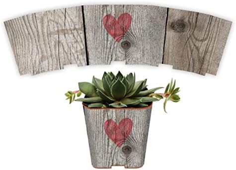 Succulent Pot Wraps for Wedding Favors, Baby Shower | Fits Most 2 Inch Square Pots | Peel and Stick Vinyl Wraps | Does Not Include Mini Live Plant or Pot (100 Wraps, Weathered Barnwood with Heart) by PRODUCT80