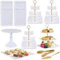 13-Piece Cake Display Set, 4 Square 3-Tier Cupcake Stands, Large Cake Stand, 6 Rectangular Trays, Golden Tongs & Server – Dessert Table Display for Weddings, Baby Showers & Parties by Unknown