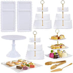 13-Piece Cake Display Set, 4 Square 3-Tier Cupcake Stands, Large Cake Stand, 6 Rectangular Trays, Golden Tongs & Server – Dessert Table Display for Weddings, Baby Showers & Parties by Unknown
