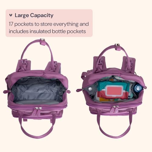 BabbleRoo Diaper Bag Backpack - Baby Essentials Travel Tote - Multi Function Water Resistant Diaper Bag, Travel Essentials Baby Bag with Changing Pad, Stroller Straps & Pacifier Case - Unisex, Purple - Image 5