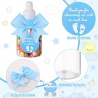 Teenyyou 48 Sets 3.5 Inch Blue Mini Baby Bottles for Baby Shower Party Favor Game Plastic Milk Bottles with Thank You Showering Stickers and Bows Thank You Gifts for Guests Candy Decor - Image 3