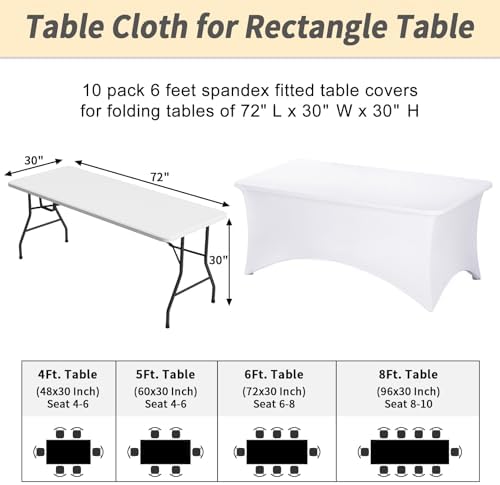 Fixwal 10 Pack 6FT White Tablecloth Rectangle Spandex Fitted Table Cover - Image 3