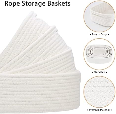 7 Piece Cotton Rope Woven Basket Set - Small Basket for Baby Nursery, Pets, Montessori, Dog & Cat Toy Boxes, Bathroom Organization Bins (White) - Image 3