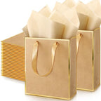 Yeaqee 50 Pcs Metallic Paepr Gift Bags Bulk with Handles,Kraft and Gold by Yeaqee