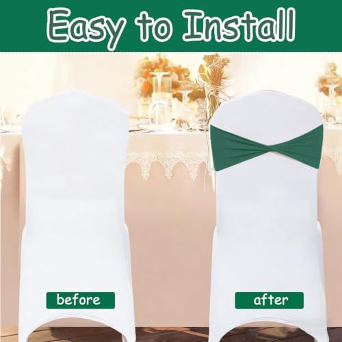 Dark Green Chair Sashes Bows 60Pcs Spandex Chair Sashes Elastic Chair Cover Bands Ties Without Buckle for Wedding Birthday Party Ceremoney Events Decoration - Image 4