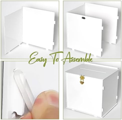 White Acrylic Card Box with Gold Heart Lock, Modern DIY Blank Wedding Card Boxes for Reception Monetary Gifts, Customizable Envelope Box for Party Graduation Bridal Baby Shower All Occasion - Image 5