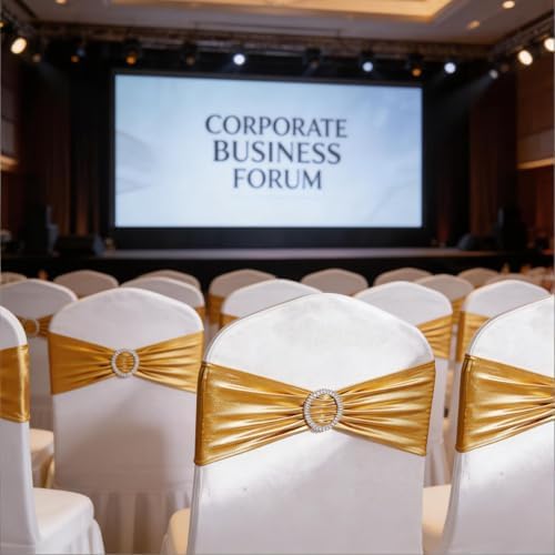 Gold Chair Sashes 50 Pack, Elastic Gold Chairs Bows Bands with Buckle Slider for Wedding Party Birthday Christmas Decor - Image 4