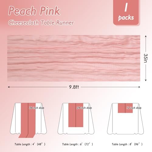 8 Pack Peach Pink Cheesecloth Table Runner 120 Inch Boho Wedding Decor - Image 2