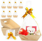 12 Pack Baskets for Gifts Empty, 10 x 7” Thick Kraft Trays with Bags & Bows by SHANDERBAR+