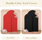 Black Red Photo Arch Backdrop Cover Set of 2 Spandex 7.2 and 6ft Arch Covers Stretchy Backdrop Birthday Party Arch Stand Covers for Baby Shower Wedding Retirement Banquet Background Decorations - Image 3