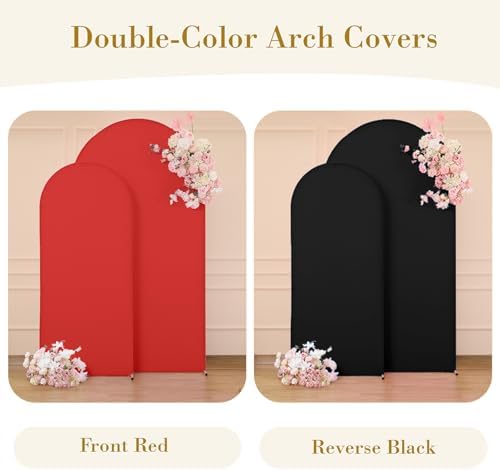 Black Red Photo Arch Backdrop Cover Set of 2 Spandex 7.2 and 6ft Arch Covers Stretchy Backdrop Birthday Party Arch Stand Covers for Baby Shower Wedding Retirement Banquet Background Decorations - Image 3