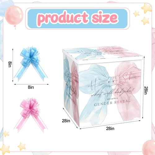 AmazingSpark 28in Giant Gender Reveal Gift Box Kit, Bow - Image 2