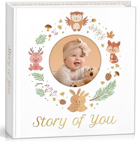 Baby Memory Book – First 5 Years Keepsake Book for Boy or Girl, 120-Page Baby Milestone Journal with 6 Keepsake Folders, Laminated Hardcover, Gold Spiral Binding & Photo Window by Unknown