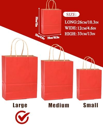 qiqee 100PCS Gift Bag with Handles Bulk Kraft Red Paper Bags Multiple Uses (13''x5 x10 inch Large Size) - Image 4