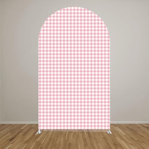 Arch Backdrop Cover One Silly Goose Baby Shower Girl Pink 1st Birthday Party Decors Spandex Stretchy Arch Stand Cover Plaids Cartoon Banquet Props (7.2FT,Gingham) - Image 2