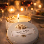 Personalized Scented Soy Wax Candle Favors with Dried Flowers, White Tin Guest Gifts for Weddings, Bridal & Baby Showers, Bulk Sets (10–200 Count) - Image 5