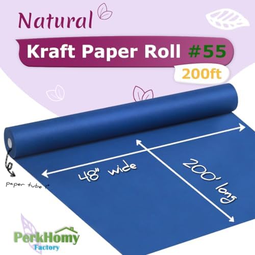 PerkHomy 48" x 2,400" (200') Blue Kraft Paper Roll for Craft Bulletin Board Paper Art Table Covering Crafting Gift Wrapping Bouquet Packing Parcel 80GSM 55LB (Blue, 48" x 200') - Image 2