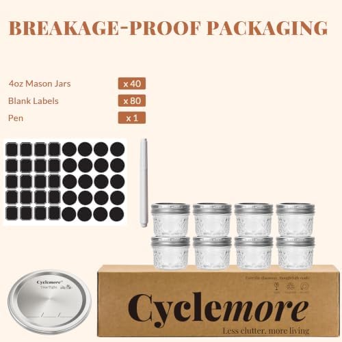 CycleMore 40 Pcs 4oz Crystal Mini Mason Jars, Silver Separable Lids - Image 7