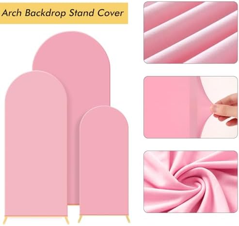Set of 3 Wedding Arch Backdrop Stand,4+5+6 FT，Small Metal Arch Frame with 3 Pink Backdrop Covers,Easy Setup for Birthday Baby Shower Anniversary Dessert Table Decoration - Image 2