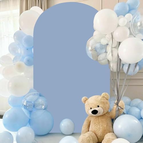 FANPROMS Dusty Blue Arch Cover 7.2FT Spandex Fitted Arch Backdrop Cover Chiara Backdrop Covers for Round Top Arched Frame Balloon Arch Stand Covers Fabric for Baby Shower Party Ceremony Decoration - Image 5