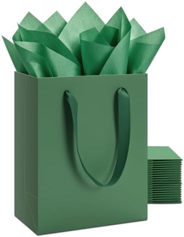 YACEYACE Green Gift Bags 20Pack, Green Gift Bags with Tissue Paper by YACEYACE