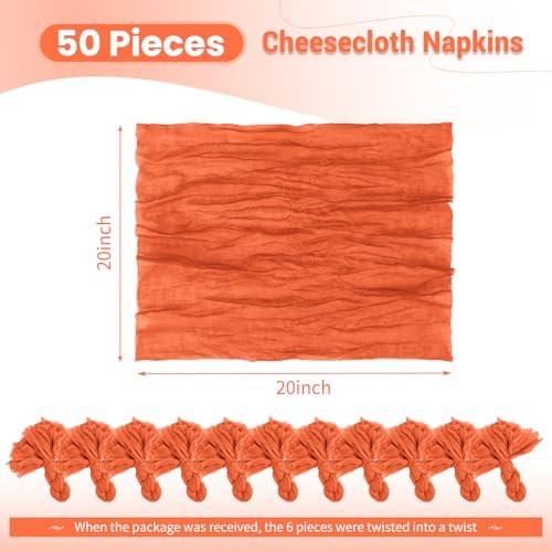 50 Pack Orange Cloth Napkins 20x20Inch Cheesecloth Napkins - Image 2