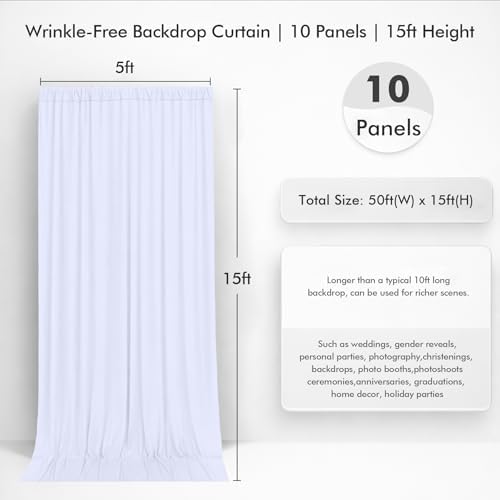 50ftx15ft White Backdrop Curtains for Wedding Party 10 Panels 5×15FT Tall - Image 4
