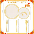 ejonirinjonir 150pcs Sturdy Thanksgiving Plastic Plates For Fall Dinner - Image 2
