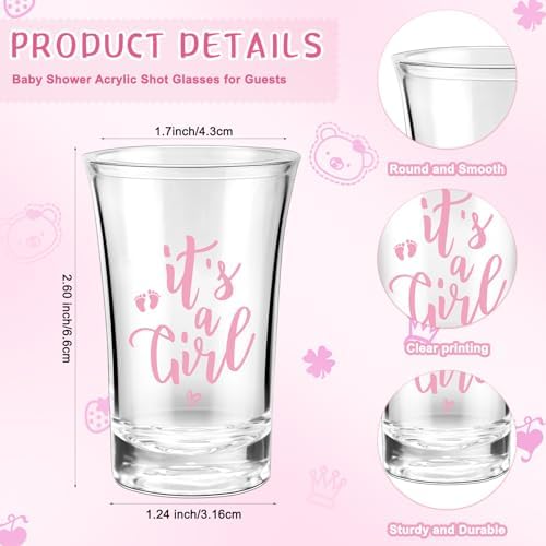 Pickmesh 100 Sets Baby Shower Party Favors for Guests 1.2 oz Acrylic Clear Shot Glasses Thank You Tag Card Organza Bag Twine for Baby Shower Gender Reveal Appreciation Theme Return Gift(Girl) - Image 2