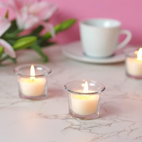 HOSLEY Oyster Cup Clear Glass Filled Candles 48 Pack Ivory Hand Poured Unscented Wax Candles for Home Restaurants Shabbat Church Weddings Romantic Moments Party Spa Meditation - Image 2